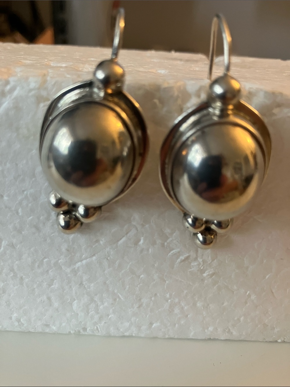 Polished Sterling Silver Dome Drop Earrings